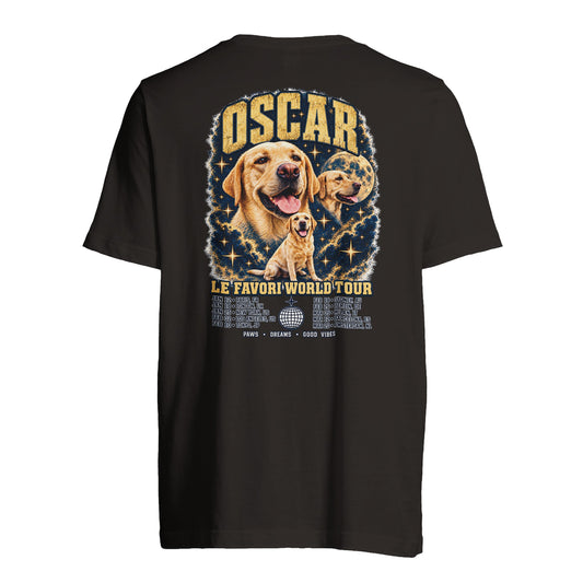 T-shirt noir personnalisé World Tour LE FAVORI, portrait animal en affiche de tournée