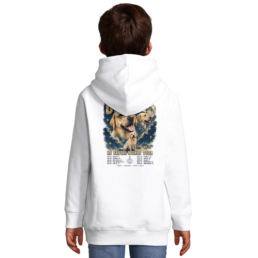Le World Tour, hoodie enfant personnalisé — hoodie blanc porté par un enfant, vue de dos