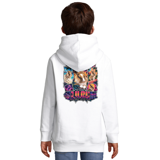 Miami Vibes, hoodie enfant personnalisé — hoodie blanc porté par un enfant, vue de dos