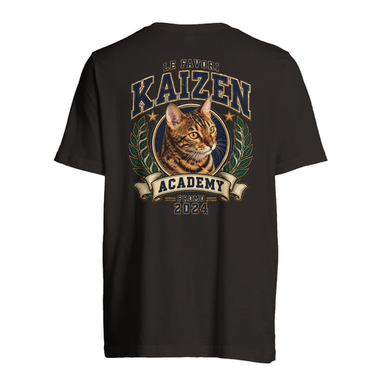 T-shirt noir personnalisé L’Académie LE FAVORI, portrait animal et blason universitaire