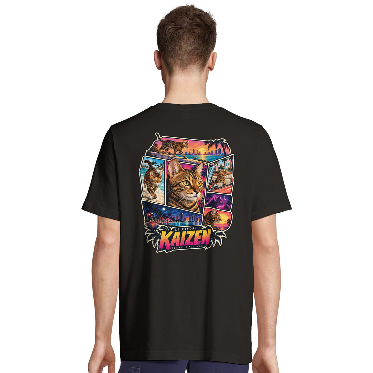T-shirt noir personnalisé Vice City LE FAVORI, portrait animal en couleur