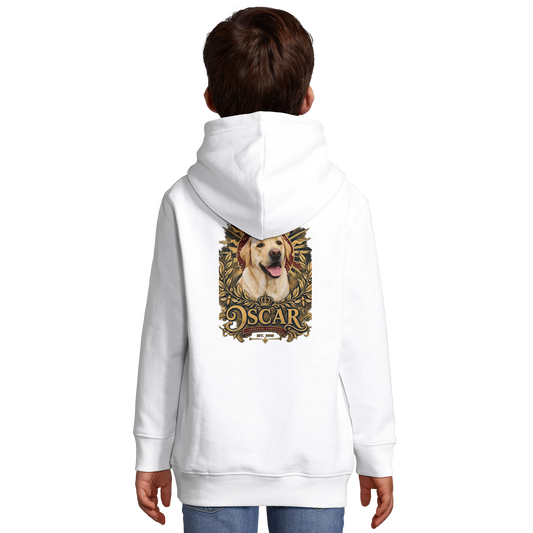 L’Impérial, hoodie enfant personnalisé — hoodie blanc porté par un enfant, vue de dos