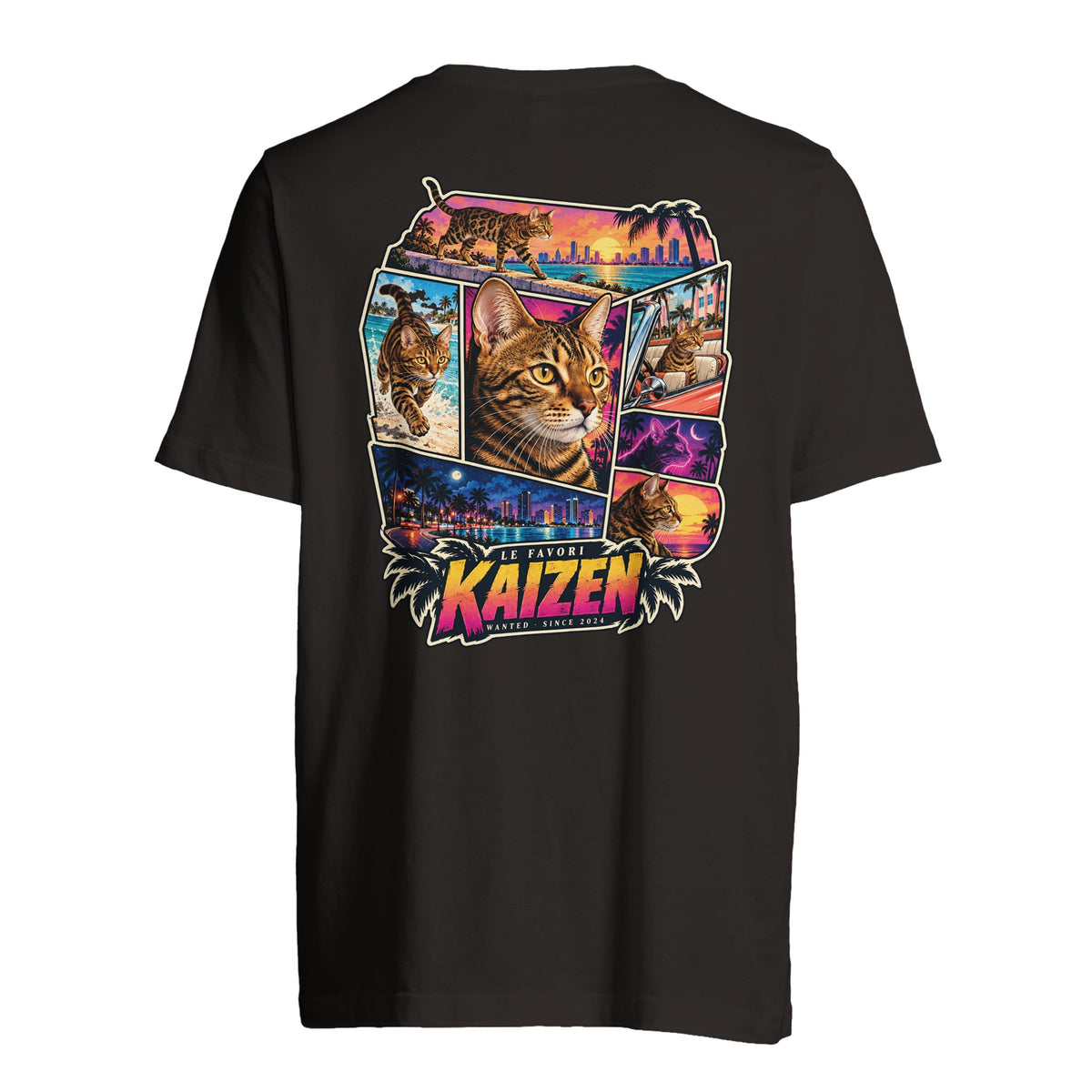 T-shirt noir personnalisé Vice City LE FAVORI, portrait animal en couleur