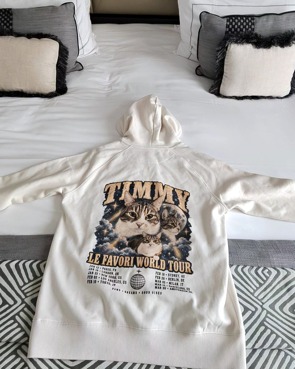 Le hoodie World Tour de Timmy reçu et photographié par Anaïs